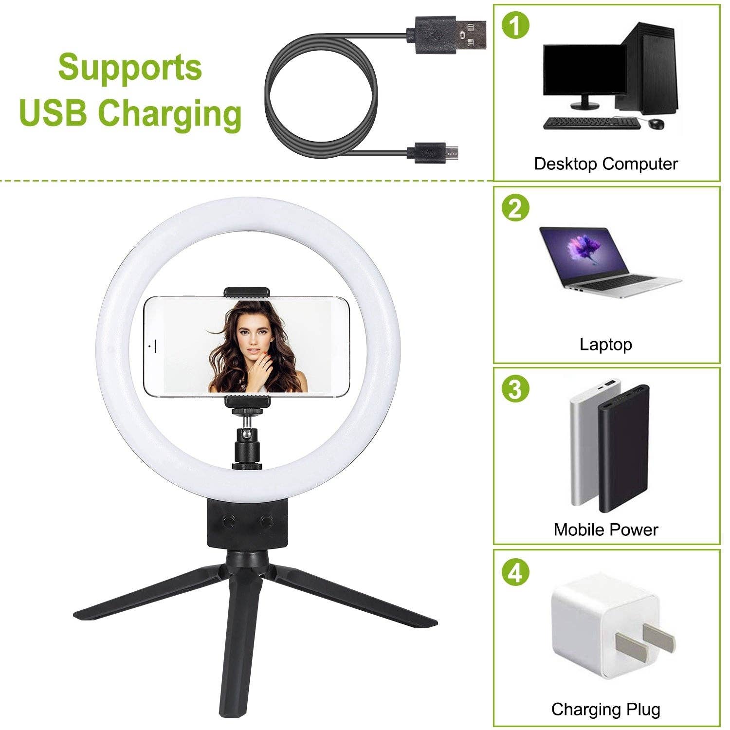 White 9" Dimmable LED Ring Light w/ Tripod Phone Selfie Camera Studio Photo Video Makeup Lamp for wholesale on Faire5