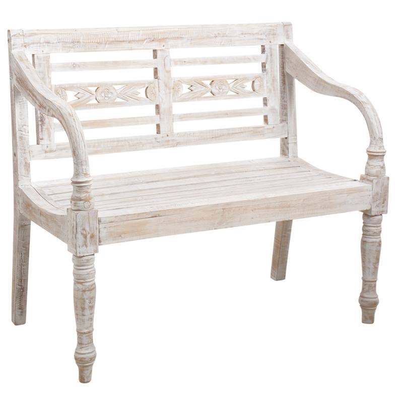 Aubry Gaspard - Wholesale Bench - Weathered white wood garden bench0