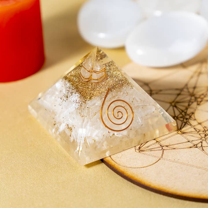 Orgone Pyramid | Selenite with Crystal Point Pyramid for wholesale by Soothing Crystals