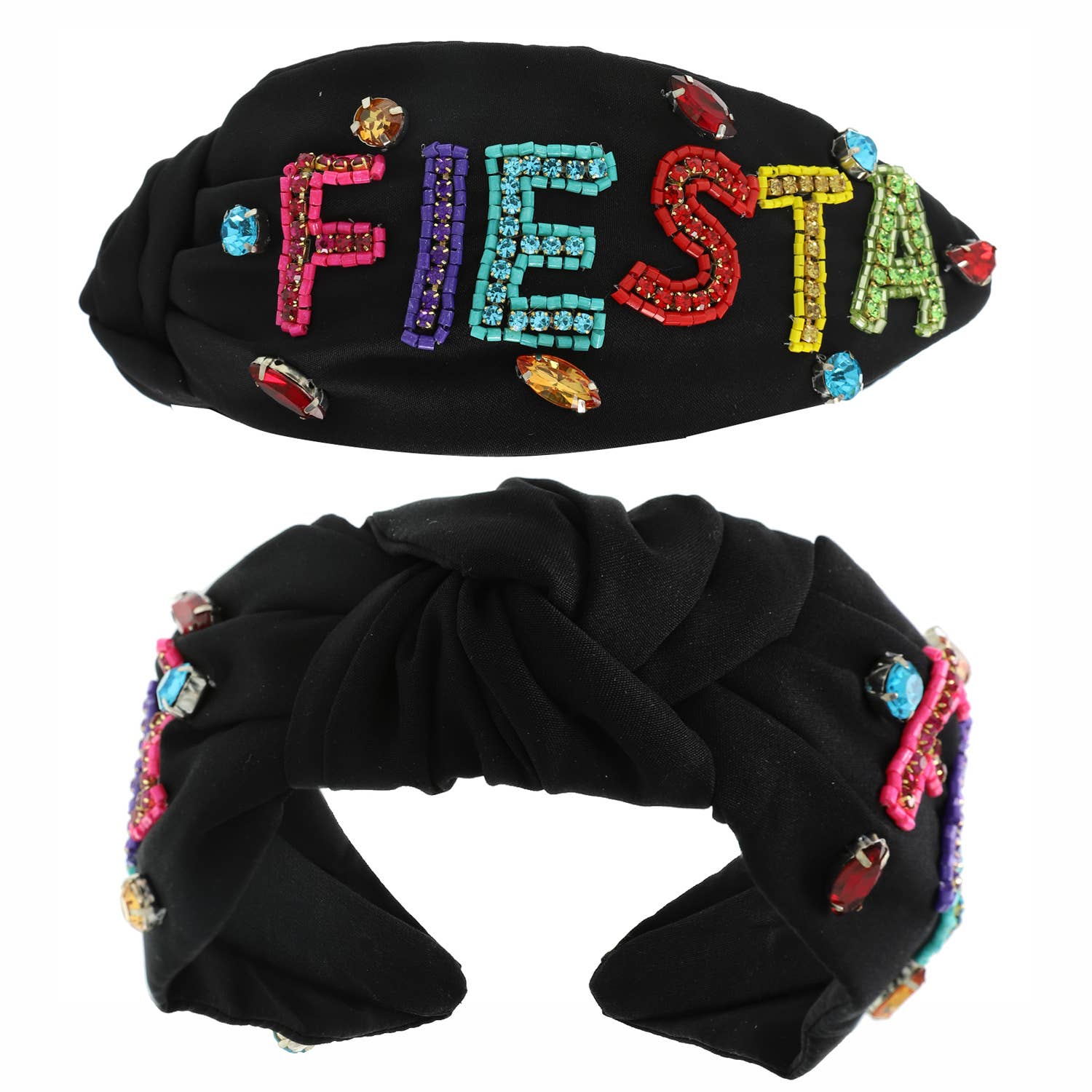 SP Sophia Collection - Wholesale Fashion Headband - Women's - Fiesta Beaded Lettering Top Knotted Headband2