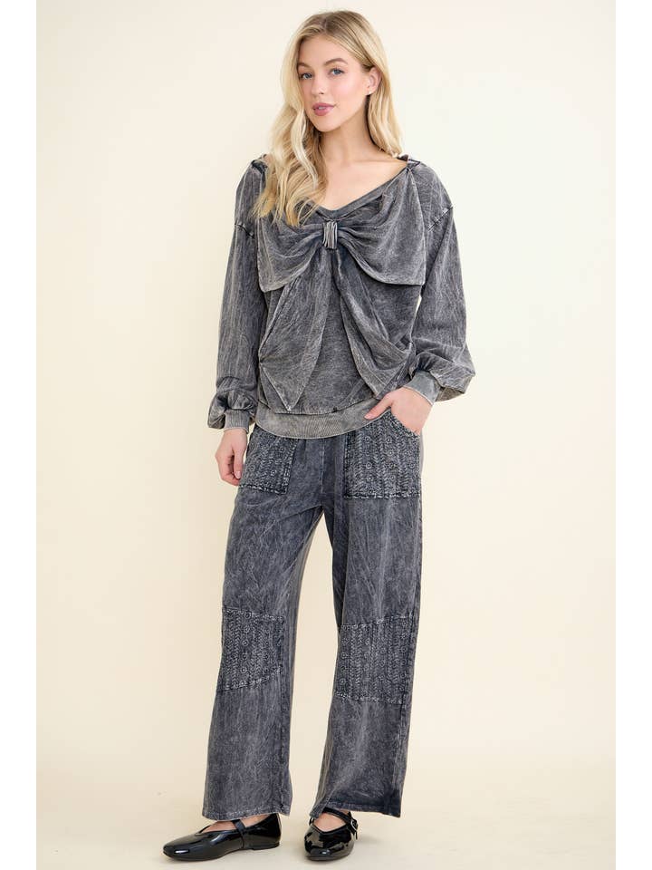 J.Her - Wholesale Pants - Women's - Mineral Wash Eyelet Pocket Straight Pants HP58129