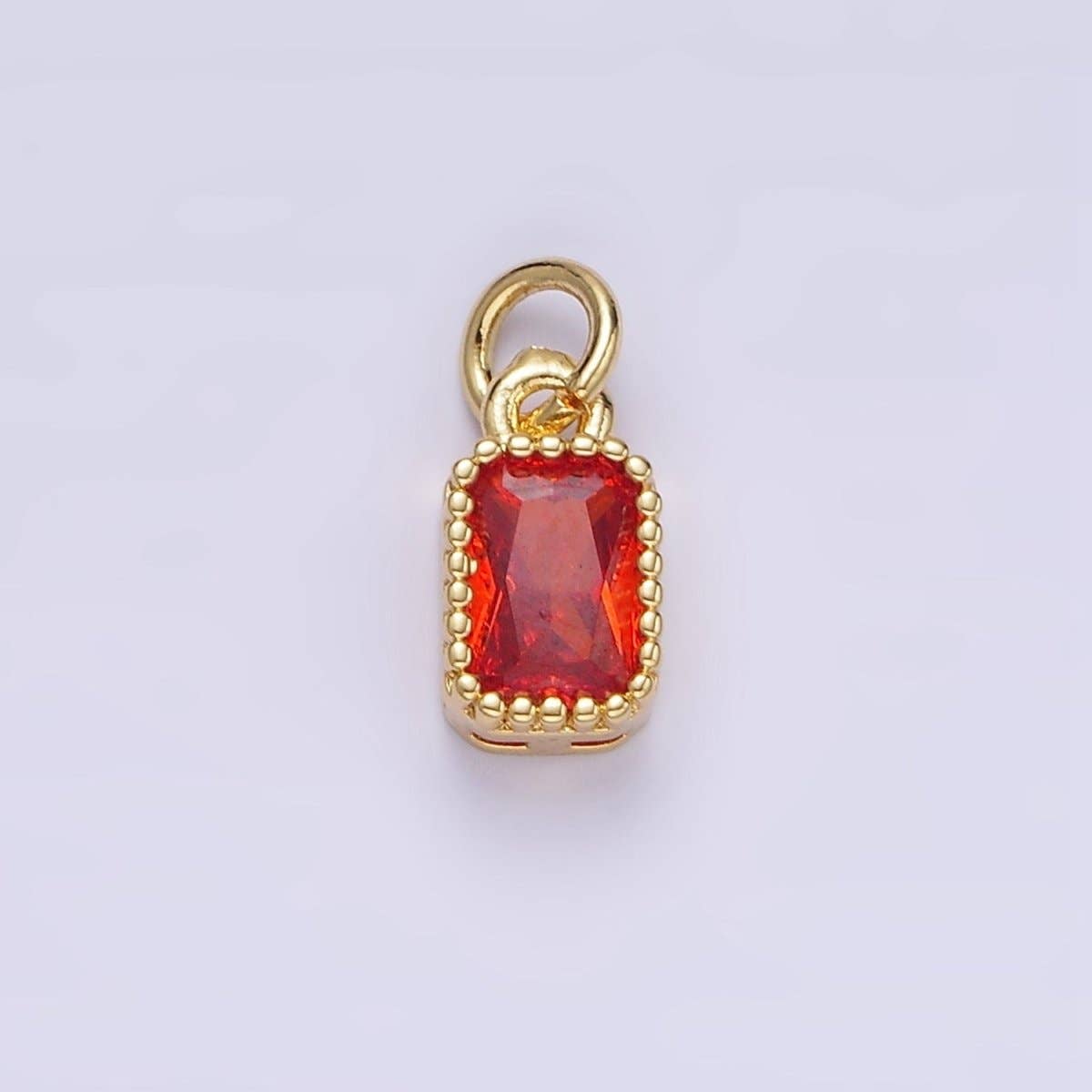 Aim Eternal - Wholesale Individual Charm/Pendant - 16K Gold Filled Multifaceted Birthstone CZ Rectangle Personalized Charm | N1074 - N108210