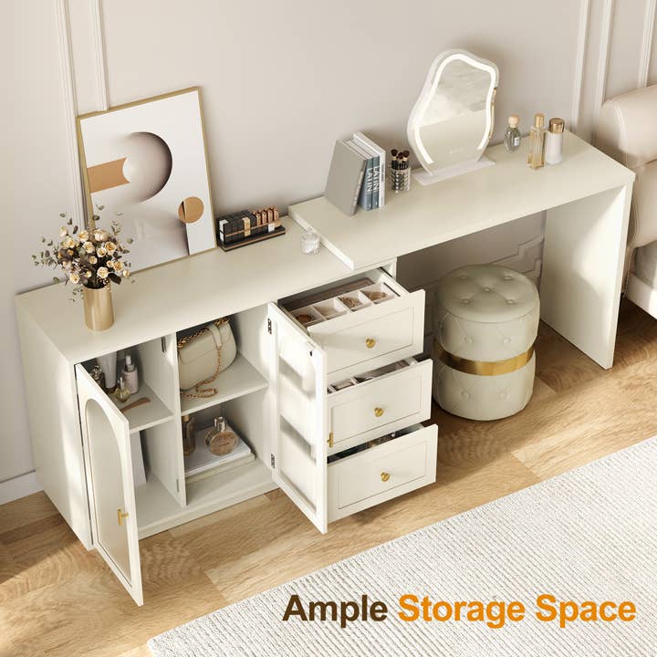 Heynemo - Wholesale Console Table - 83” Extendable Makeup Vanity Desk with 3 Drawer & 2 Door5