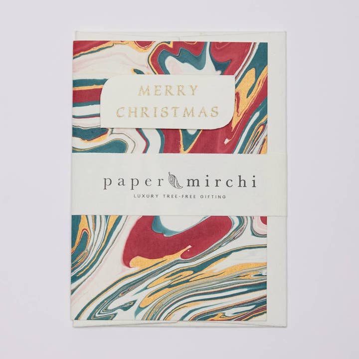 Paper Mirchi - Wholesale Christmas Card - Hand Marbled Greeting Card - Free Spirit Festive Mix3