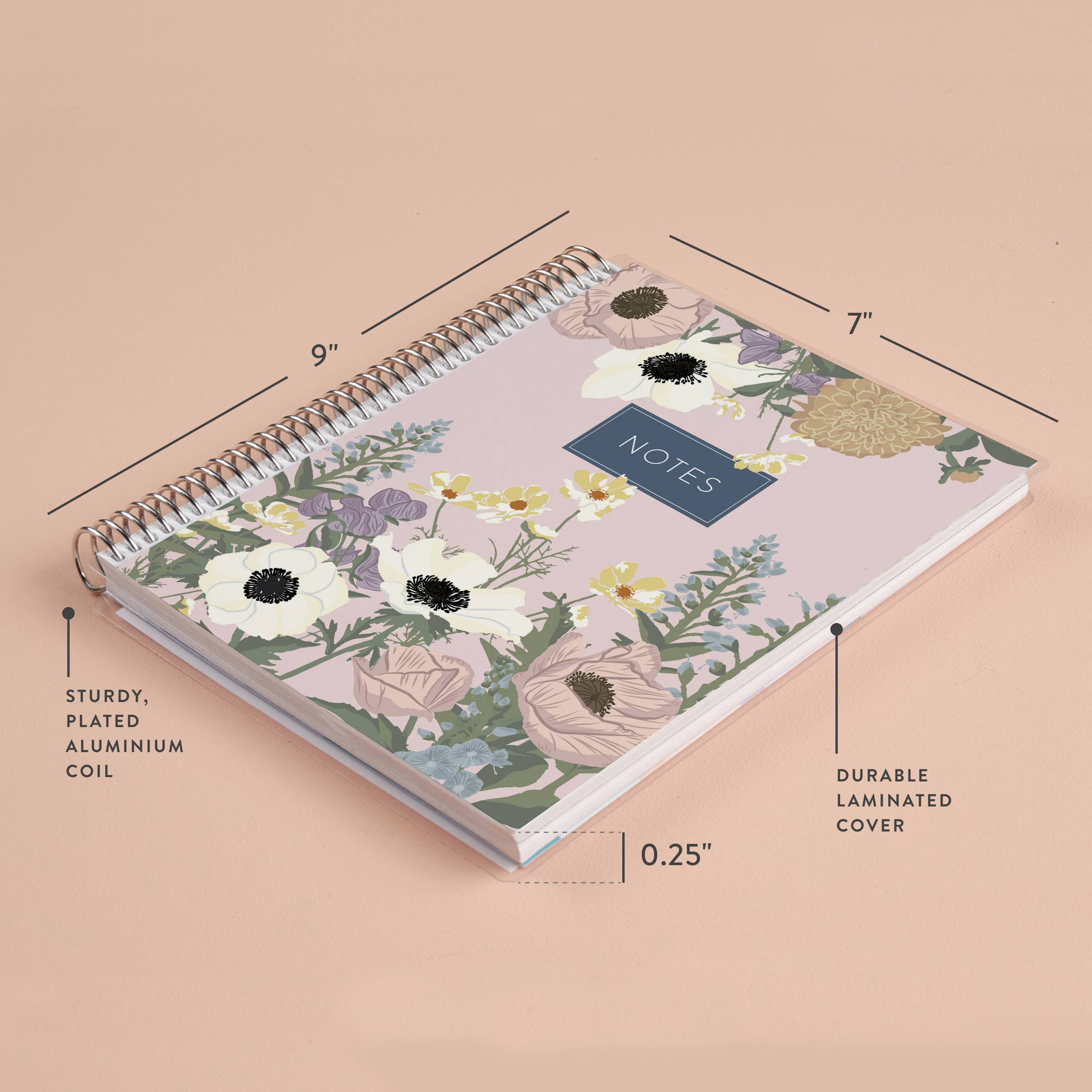 Erin Condren Design - Wholesale Notebook - 7x9 Bouquet Coiled Notebook - lined, platinum coil1