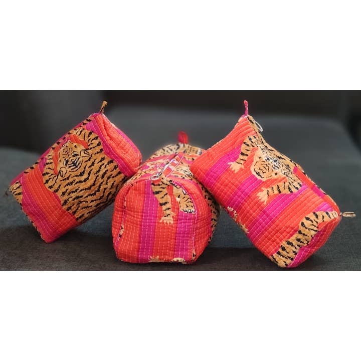 Ayras World - Wholesale Makeup/Cosmetic Bag - Pink & Orange Tiger Cotton Quilted Makeup Bag/Cosmetic Bag