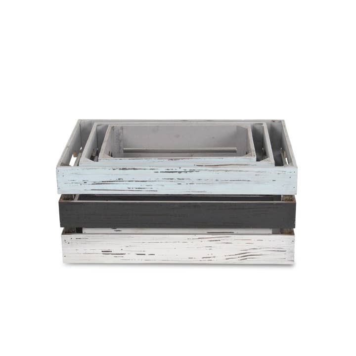 Cheungs Home Decor - Wholesale Decorative Box - Feliciana Set of 3 Rectangular Wood Slat Crates - Multicolor7