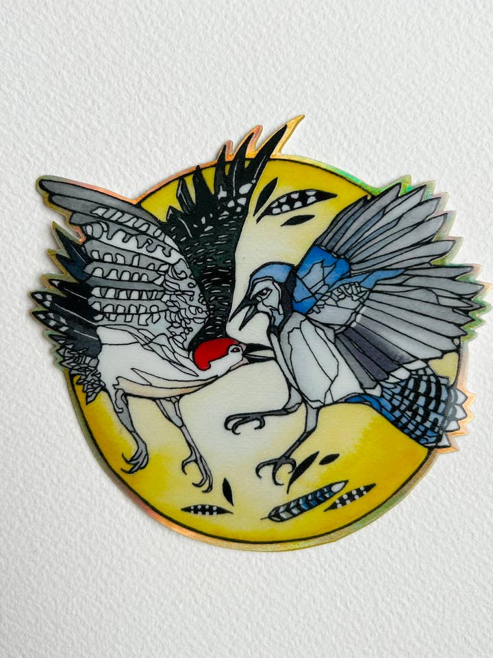 Sticker - Jay and woodpecker for wholesale by Mattie Rose Art
