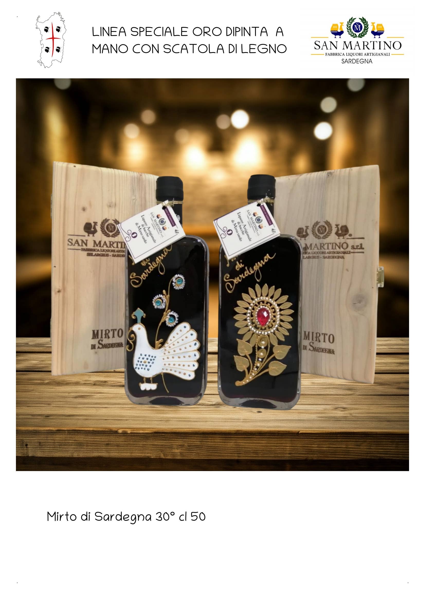 San Martino Liquori - Wholesale Liqueur - Hand-painted red myrtle with wooden box