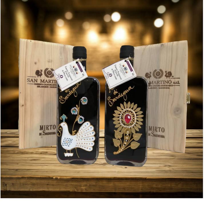 San Martino Liquori - Wholesale Liqueur - Hand-painted red myrtle with wooden box0