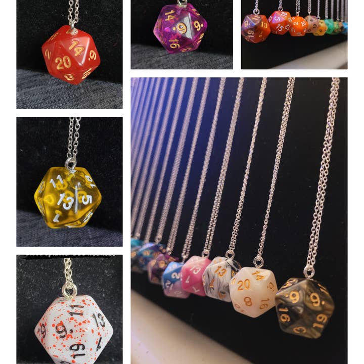 Con-Quest Crafts - Wholesale Pendant/Charm Necklace - Assorted D20 Necklaces - Unique TRPG Dice Necklaces