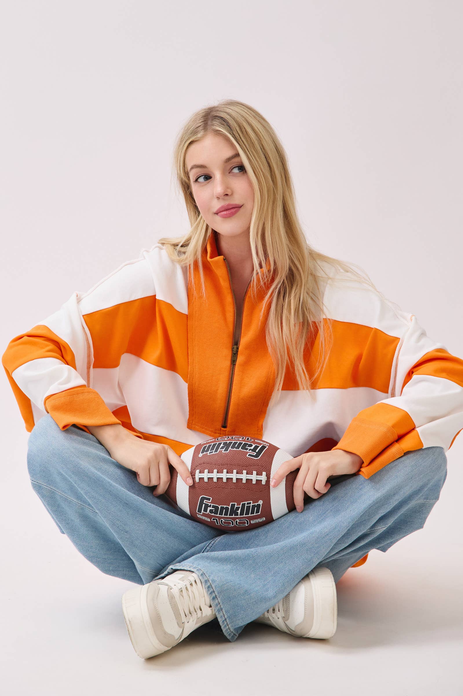 Sewn and Seen - Vente Sweat-shirt – femme - Pull à fermeture éclair rayé3