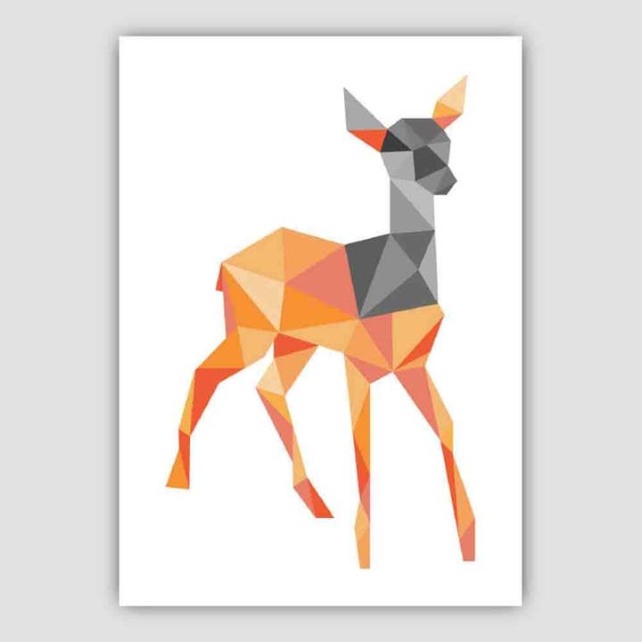 Artze Wall Art - Vente Poster - Poster de jeune cerf géométrique orange et gris3