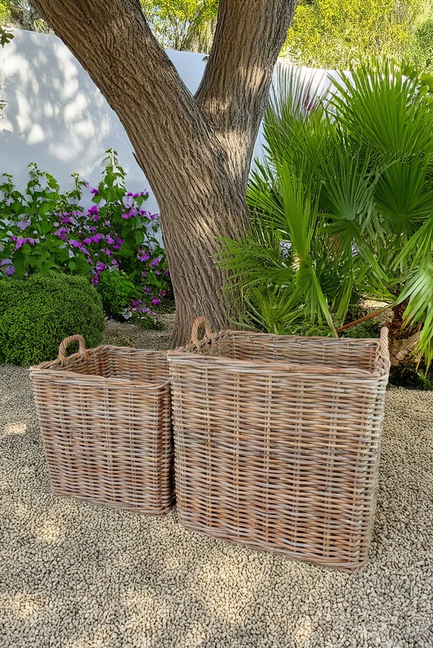 Grey Set of 2 Square Rattan Baskets for wholesale on Faire1