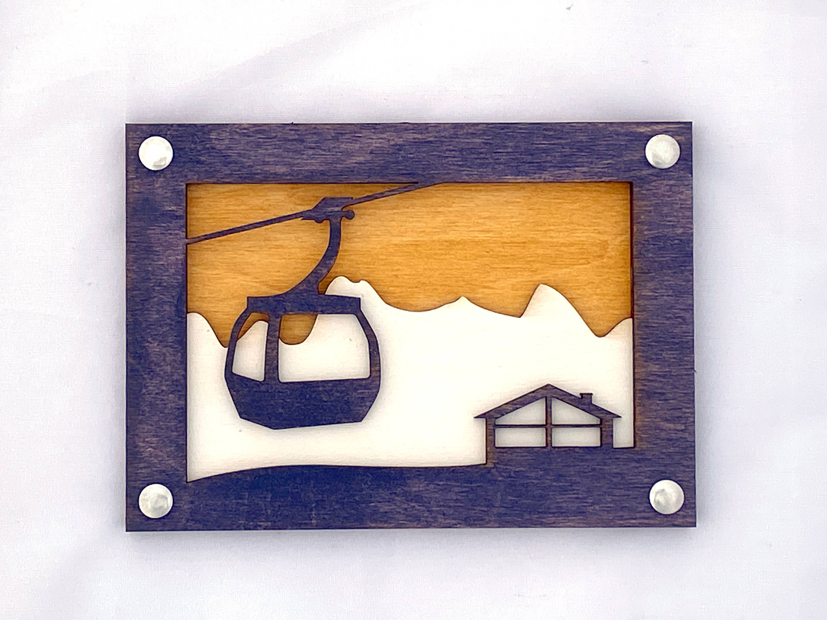 Simple and Sylvan – Arte de parede dimensional/3D por atacado – Arte de Parede de Gondola, Arte de Parede Vida de Esqui, Chalé de Esqui 5” x 7” madeira0