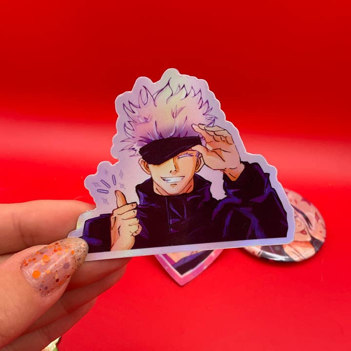 Elegant Potato Anime - Vendita all'ingrosso Adesivo - Adesivo JJK Gojo Thumbs Up - Impermeabile olografico 2
