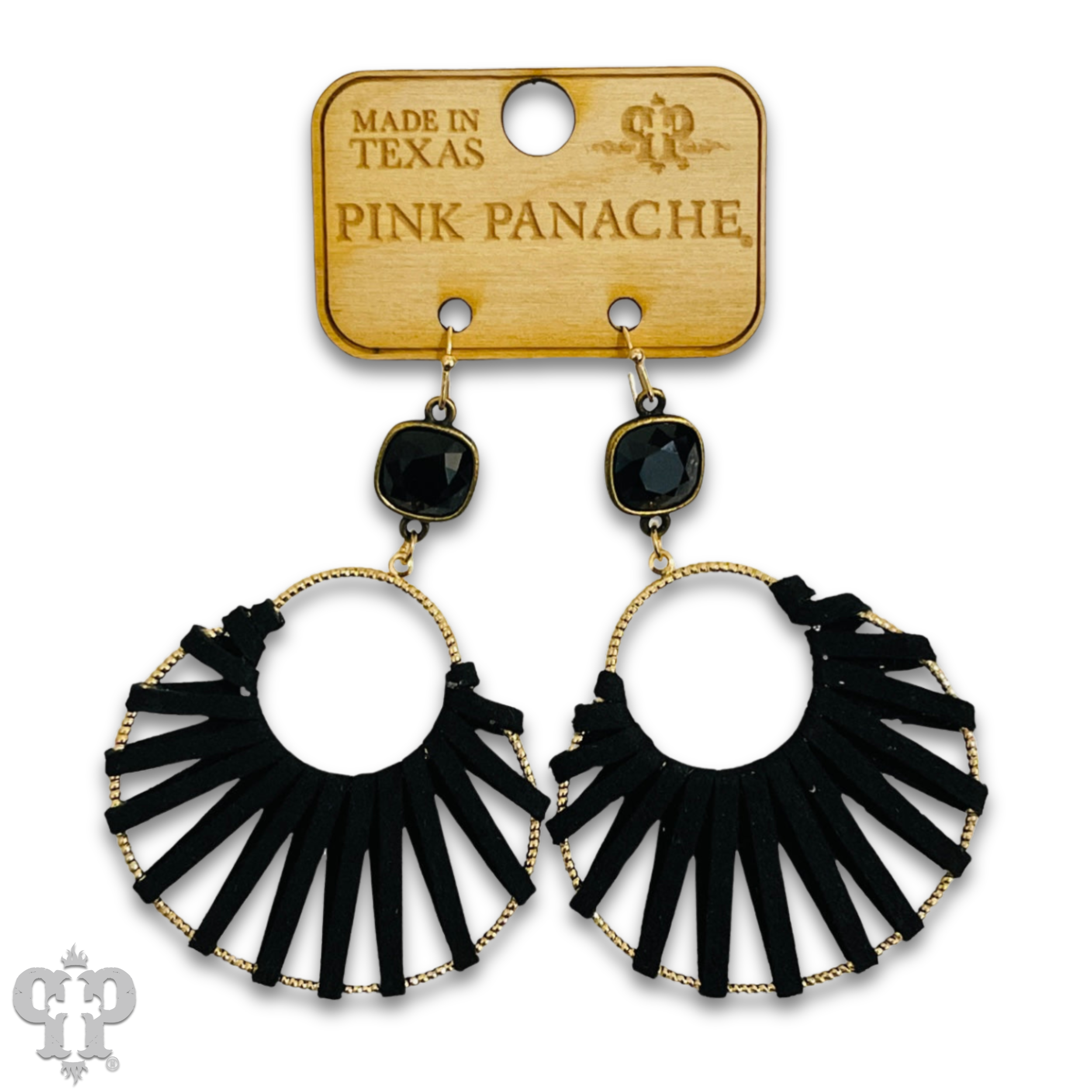 Pink Panache Brands - Wholesale Dangle Earrings - Suede wrapped circle earring with Austrian crystal - LC3