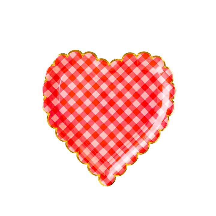 My Mind’s Eye - Wholesale Disposable Plate - VAL1044 - Checkered Heart Shaped Paper Plate