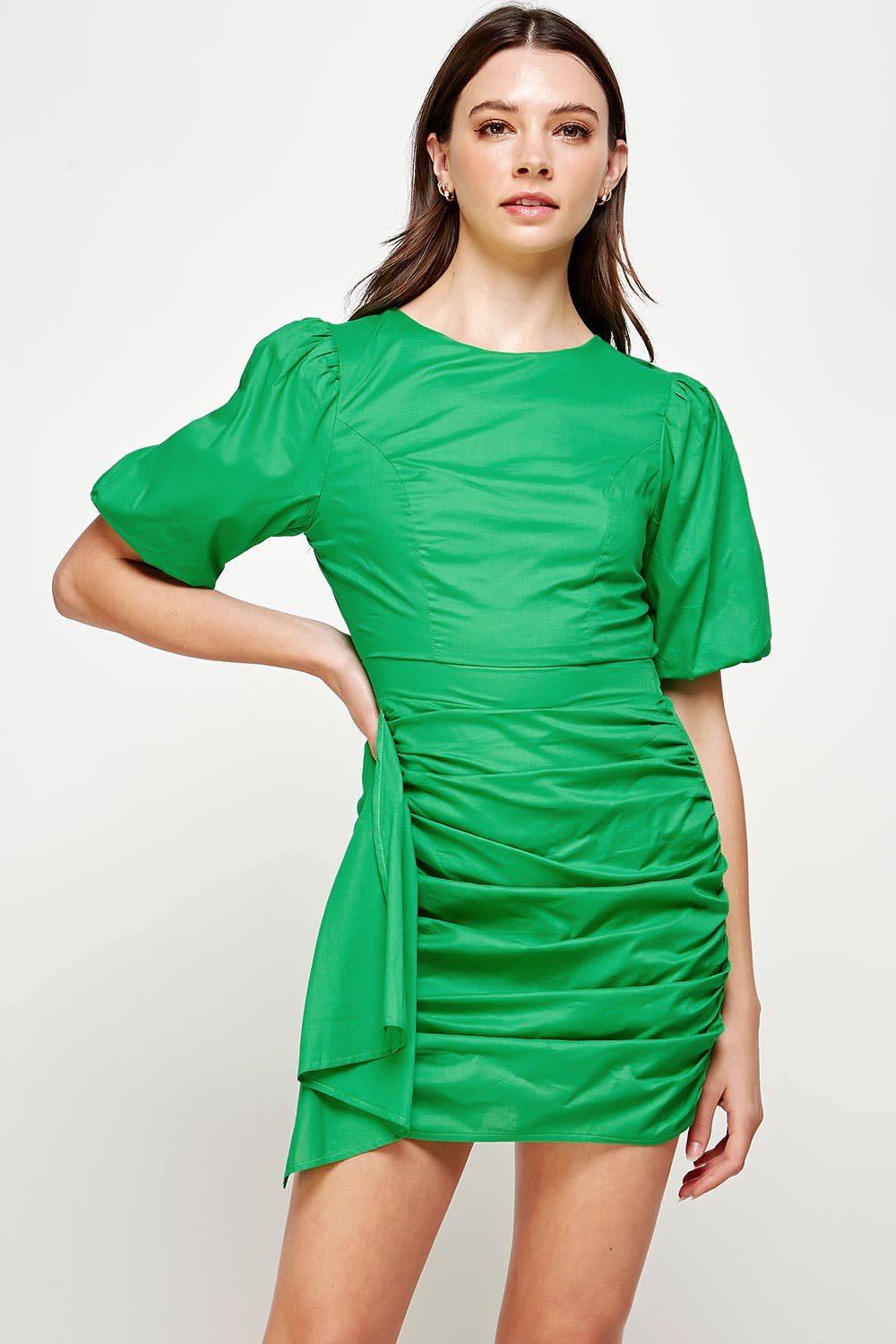 Strut & Bolt - Wholesale Dress - Women's - Ruched Short Puff Sleeve Voile Mini Dress33