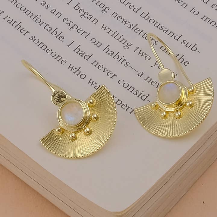 Rainbow Moonstone Anti-Tarnish Birthstone Hook Earring for wholesale by El Joyero