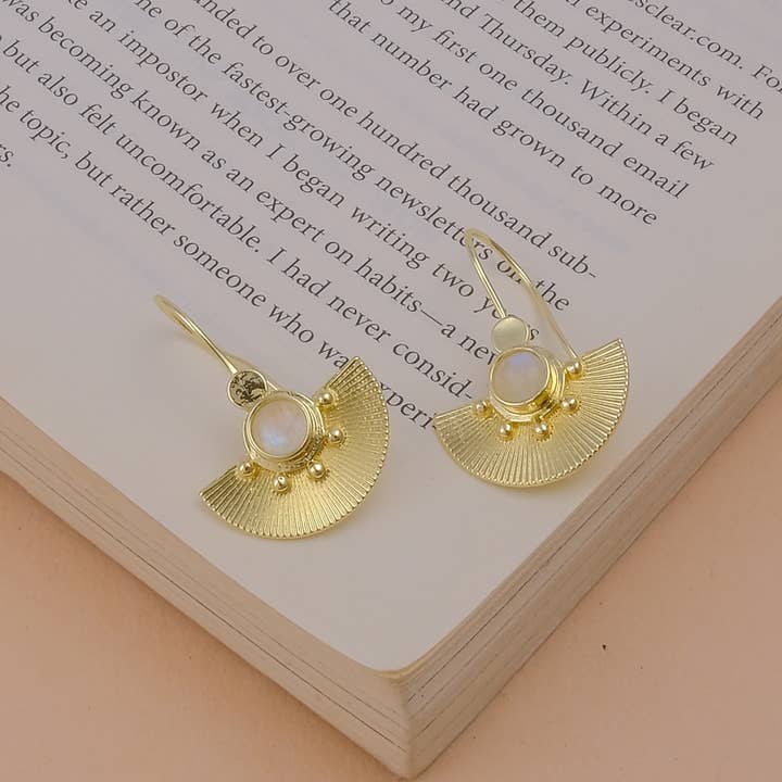 El Joyero - Wholesale Dangle Earrings - Rainbow Moonstone Anti-Tarnish Birthstone Hook Earring