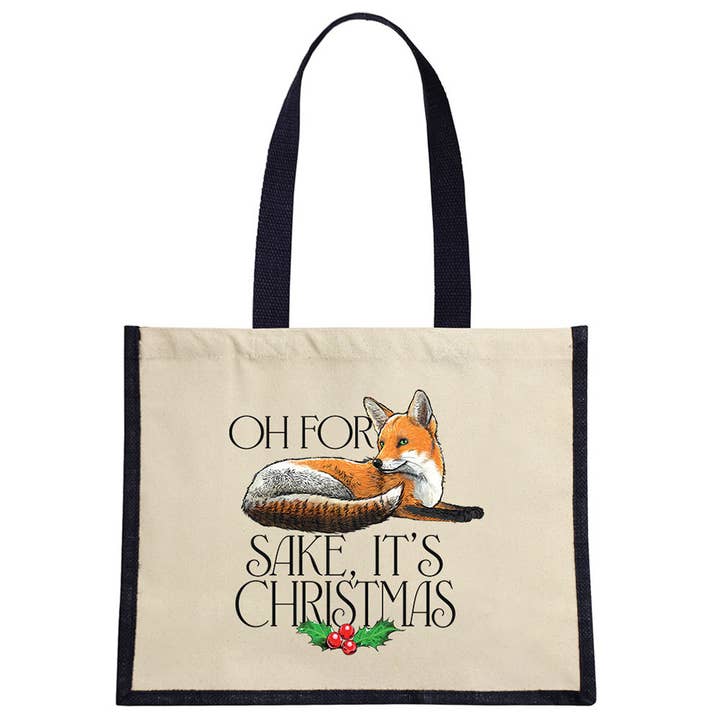 Wild Giggles Fox Sake It's Christmas Cream & Navy Jute Bag for wholesale by Stubbs Mugs