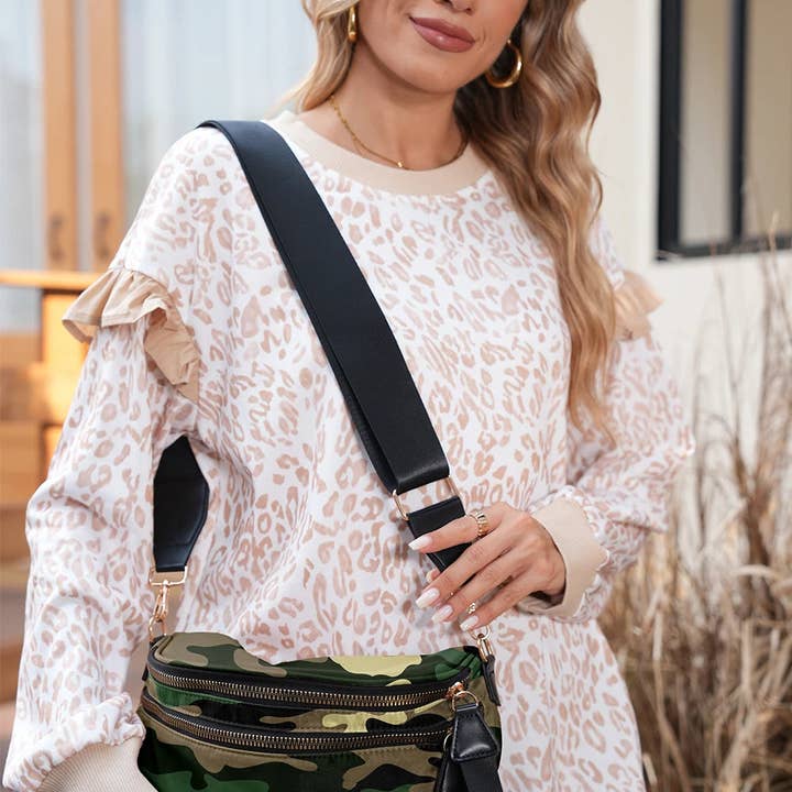 Suhkasana - Wholesale Crossbody Bag - Women's - Camo Print Crossbody Shoulder Bag with Gold Chain Detail23