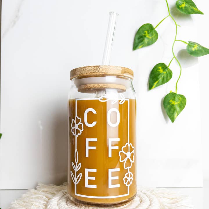Coffee Flower Can Glass Cup (Lid and Straw not included) for wholesale by BambooByTundra