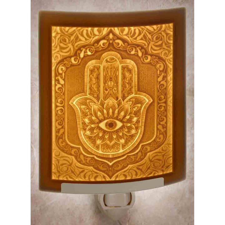 Hamsa Porcelain Lithophane Night Light for wholesale by The Porcelain Garden Inc.