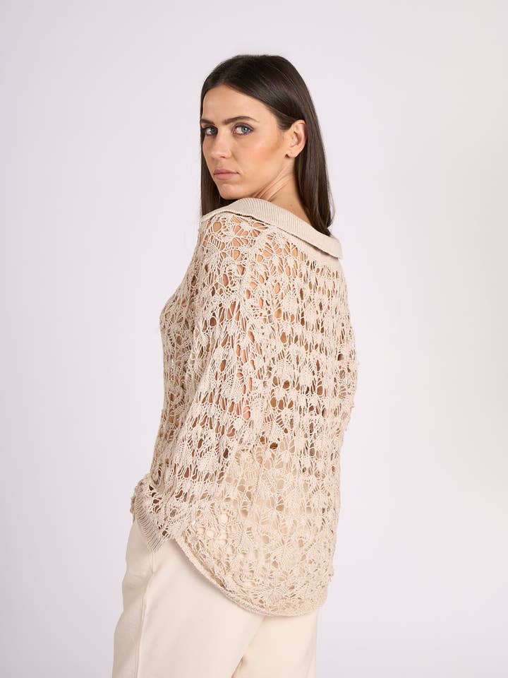 TENNÉ - Wholesale Knit Top - Women's - Crochet Maxi Polo - Ines