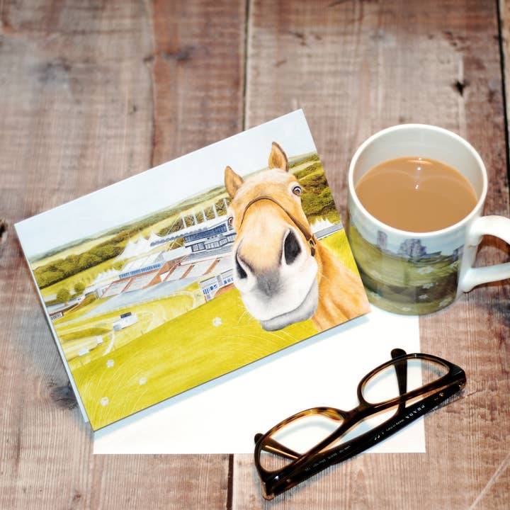 Biglietto di auguri «Horse Selfie at Goodwood Racecourse» per la vendita all'ingrosso da parte di Lucy's Farm