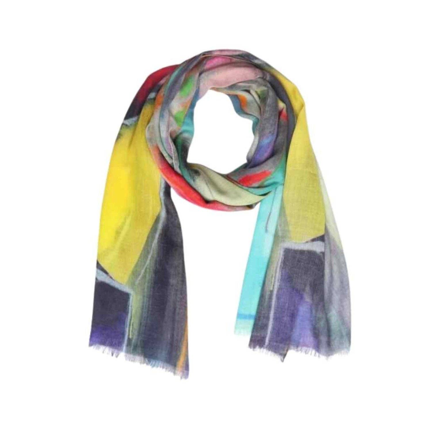 Namaskar Australia - Wholesale Scarf - Women's - Abstract Expressionist Art Scarf –  Fine Merino Wool Designer Wrap | Multicolor Modern Artistic Print1