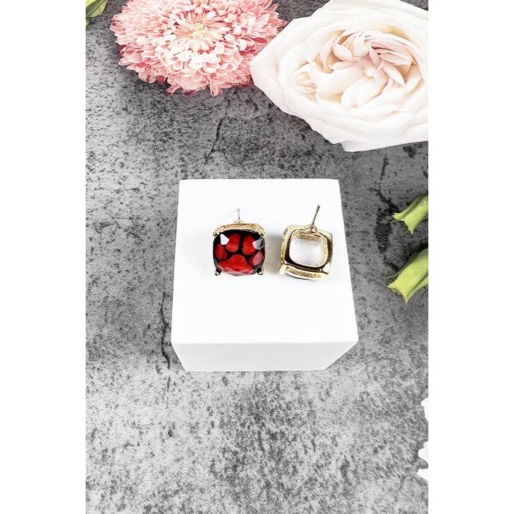 JHP Collection - Wholesale Stud/Post Earrings - DOG PAW PRINT CUSHION CUT EPOXY STUD EARRING8