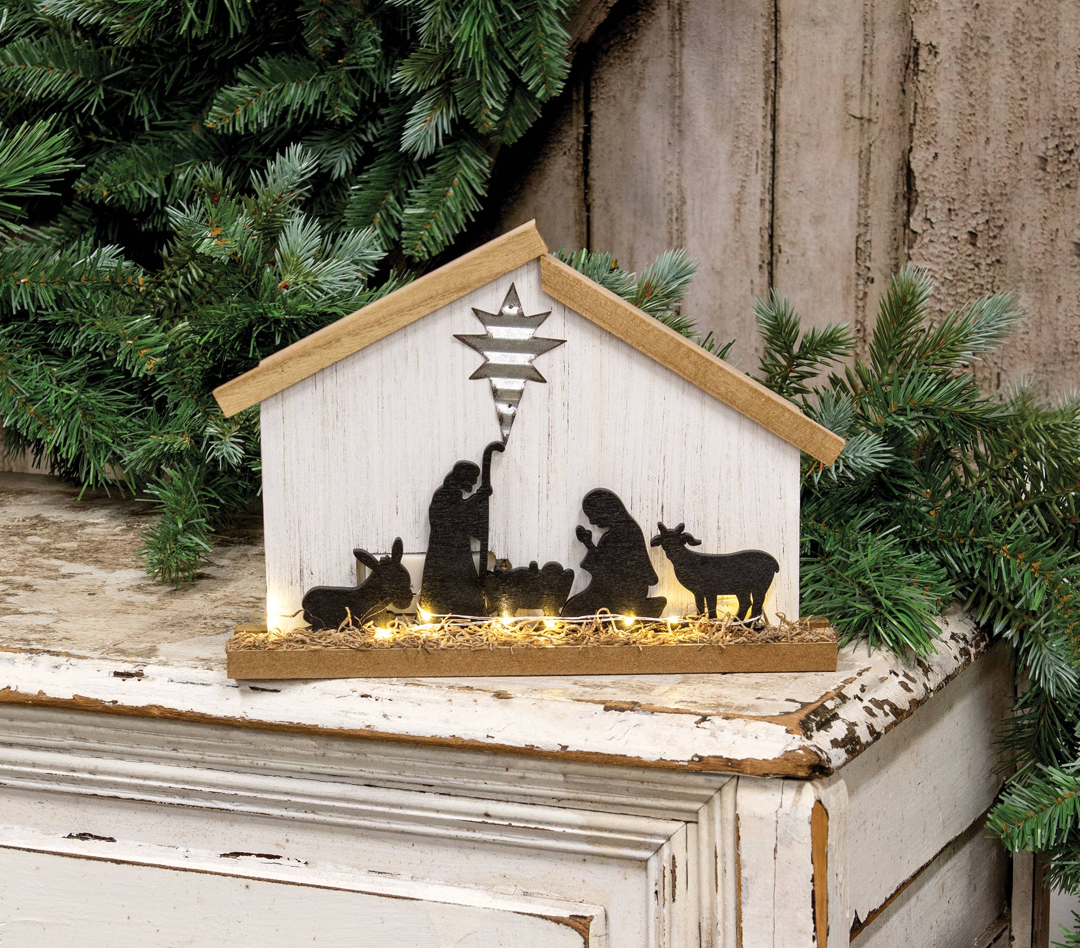 Bright Ideas - Wholesale Nativity Scene Decor - Wooden Nativity w/LED Light1