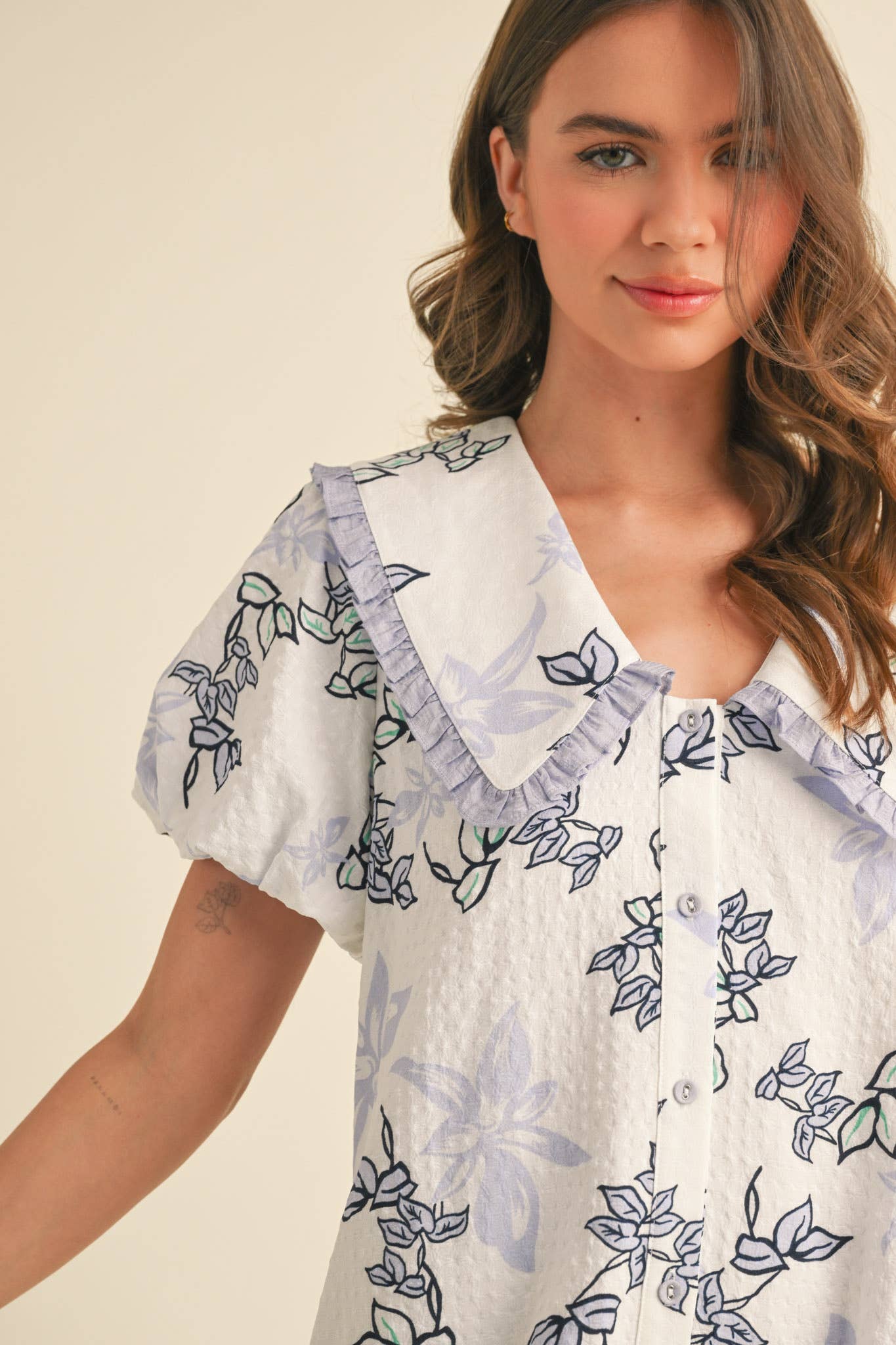 &MERCI - Wholesale Dress - Women's - DOLL COLLAR BUTTON DOWN FLORAL MINI DRESS MDR38791