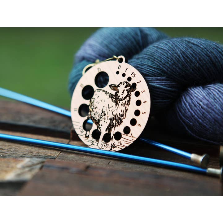 Sunrise Grove - Wholesale Knitting/Crochet Supplies - Cherry Wood Knitting Needle Gauge with Sheep & Bronze Clasp4