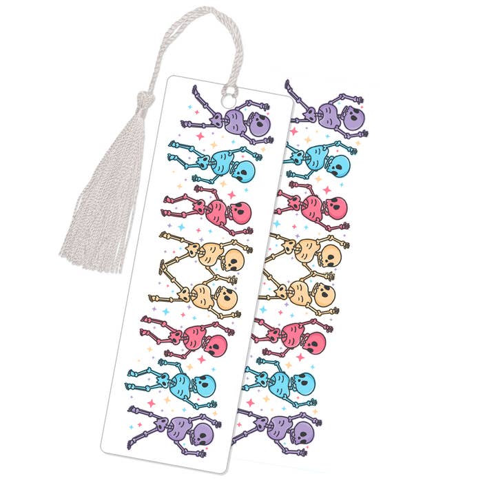 Skeleton Dance Party White Bookmark for wholesale by Lil Charmery