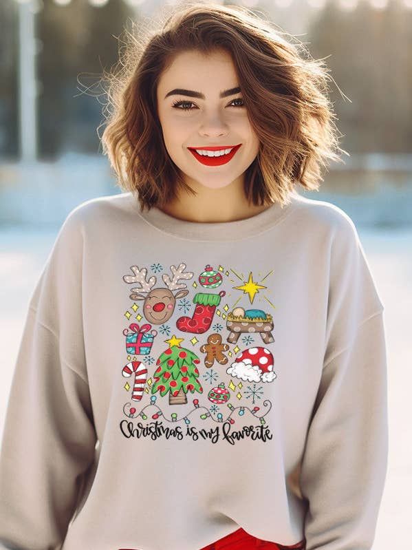 Christmas Is My Favorite Doodle Holiday Top 421224 for wholesale by Cali Boutique Wholesale