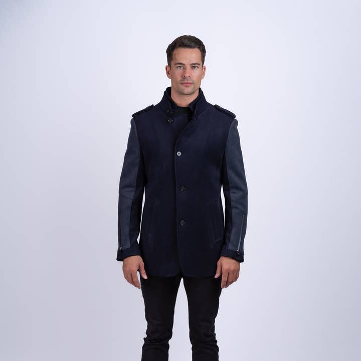 Men's Navy Wool Coat for wholesale by Celtic Tweed