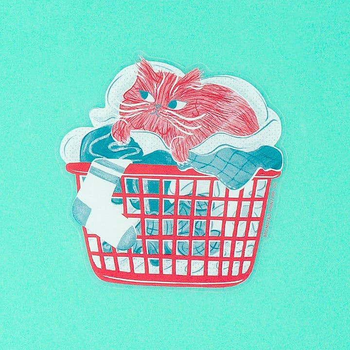 Laundry Cat Clear Sticker for wholesale by Bromstad Printing Co.