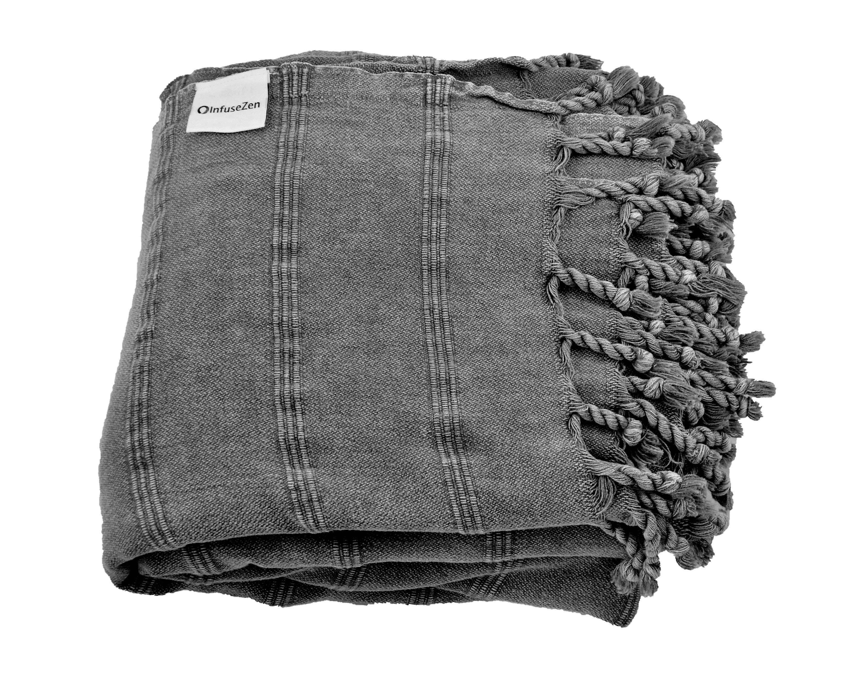 InfuseZen - Wholesale Throw Blanket - XL Stonewashed Cotton Turkish Throw Blanket in Charcoal3