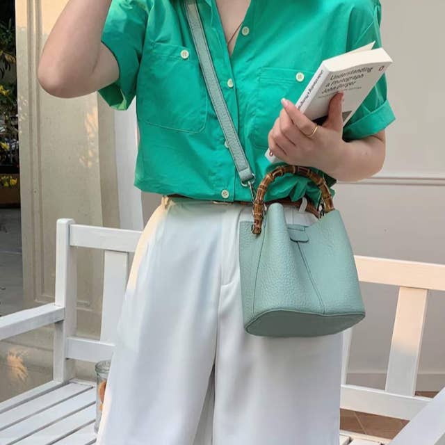Pretty Persuasions - Wholesale Top Handle Bag - Women's - P23052 Bamboo Top Handle Crossbody Bag w/Cosmetic Pouch
