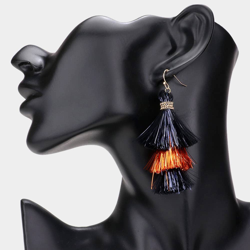 Sensibling Corp. - Wholesale Tassel Earrings - Game Day Triple Tassel Layered Dangle Earrings5