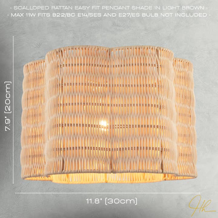Happy Homewares – wholesale Lampshade – Classic Scallop Edged Natural Rattan Wicker Pendant Lighting Shade6
