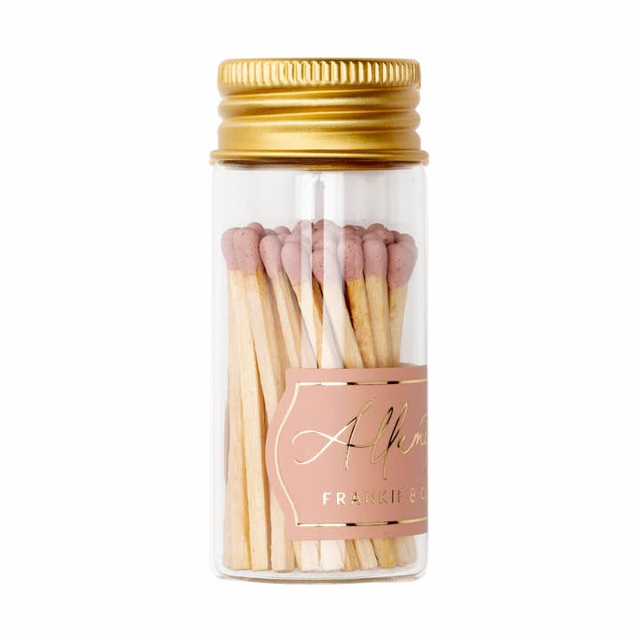Frankie & Claude - Wholesale Matches - Mini Glass Match Jar – Dusty Rose Matches, Gold Lid0
