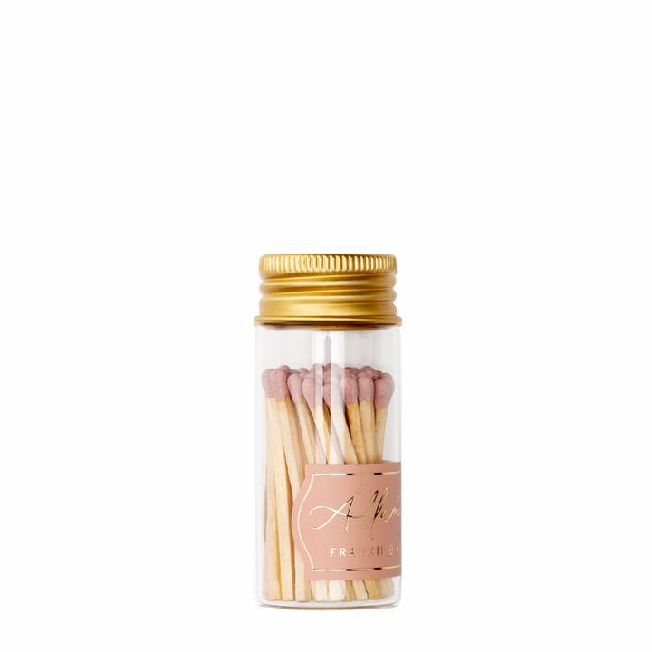Frankie & Claude - Wholesale Matches - Mini Glass Match Jar – Dusty Rose Matches, Gold Lid0