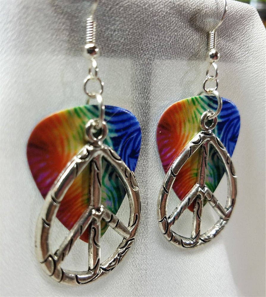 Simply Raevyn - Wholesale Dangle Earrings - Large Oval Peace Sign Charm Guitar Pick Earrings15
