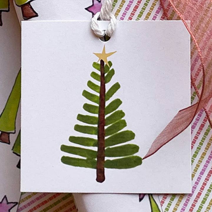 Holiday Watercolor Pine Gift Tags - Square 6 pack Gift Tag for wholesale by Slow Notes