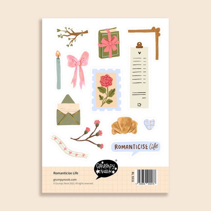 Romanticise Life Sticker Sheet for wholesale by Grumpy Nook