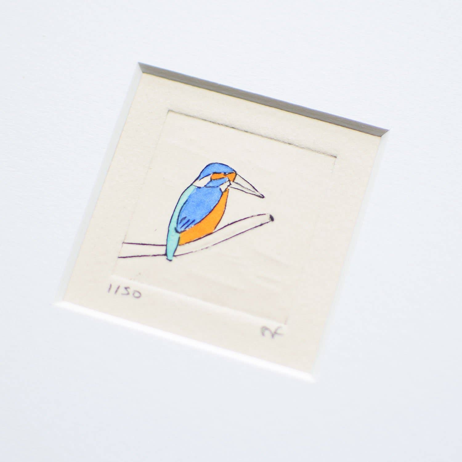 Sally J Fisher – Großhandel Kunstdruck – Kingfisher - Collagrammdruck in einem weißen Holzrahmen1